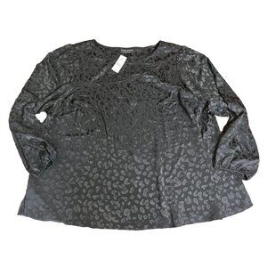 Lane Bryant Cut Out Blouse Size 26 Black Animal Print Twill Puff‎ Sleeve